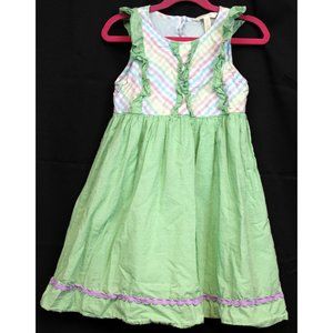 Matilda Jane Over The Rainbow Girl's Dress sz 8 Green Ruffle Plaid Dots Spring